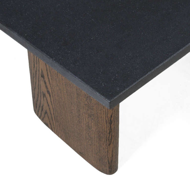 Pair of Solid Oak Side Tables with Black Granite Top 2