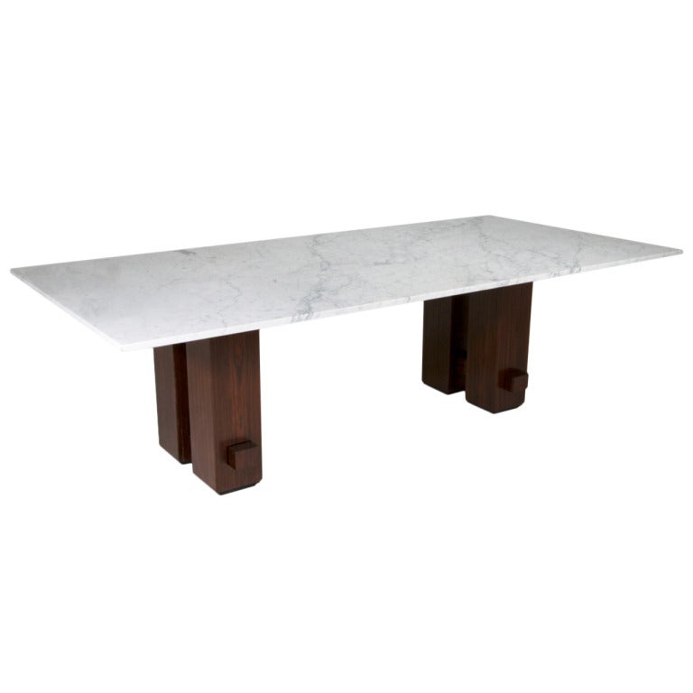 Rosewood and White Carerra Marble Dining Table For Sale Rosewood and White Carerra Marble Dining Table For Sale