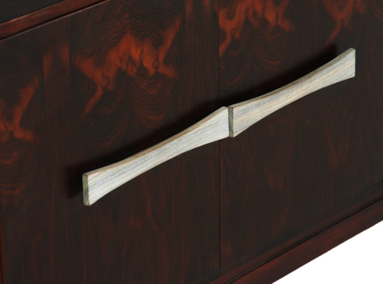 Narrow Rosewood Credenza with Blanched Oil Handles For Sale 4