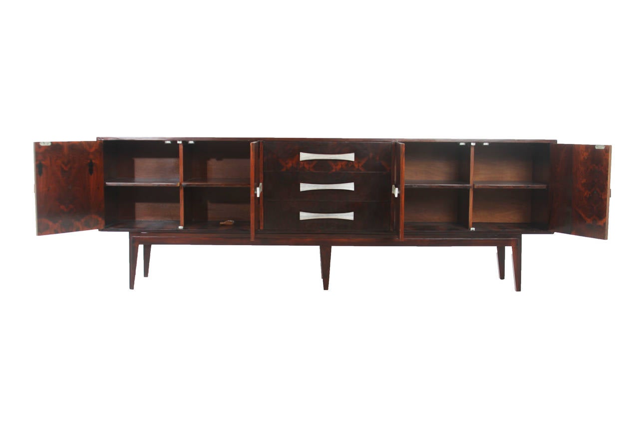 Brazilian Narrow Rosewood Credenza with Blanched Oil Handles For Sale