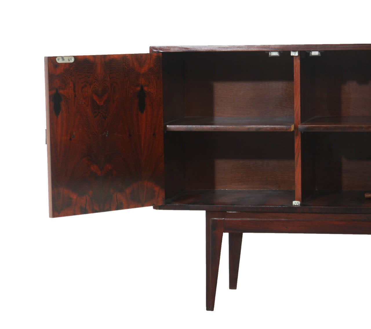 Narrow Rosewood Credenza with Blanched Oil Handles For Sale 2
