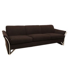 Chrome framed sofa in black tweed attributed to Milo Baughman