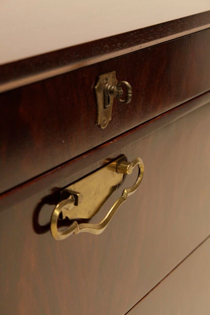 Regency Walnut Credenza with Carved Doors & Solid Brass Hardware For Sale 4