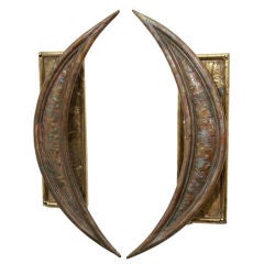 Paul Evans Style Vintage Pair of Brutalist Braised Brass Crescent Door Handles