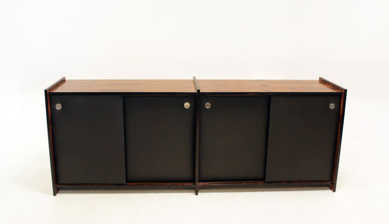 Brazilian Rosewood Cabinet with Sliding Leather Doors Attributed to Celina Moveis For Sale