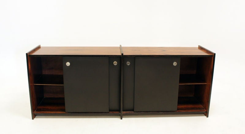 Mid-20th Century Rosewood Cabinet with Sliding Leather Doors Attributed to Celina Moveis For Sale