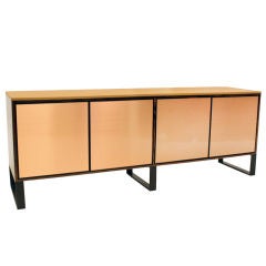Custom Thomas Hayes Studio Rosewood and copper credenza with caramel leather top