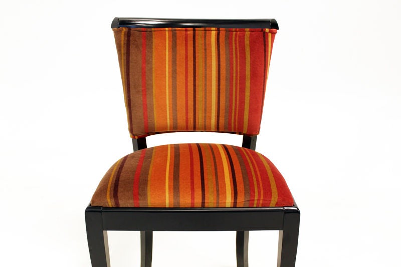 Six Regency Ebonized Wood Tulip Back Dining Chairs in Striped Mohair For Sale 2