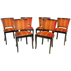 Six Regency Ebonized Wood Tulip Back Dining Chairs in Striped Mohair