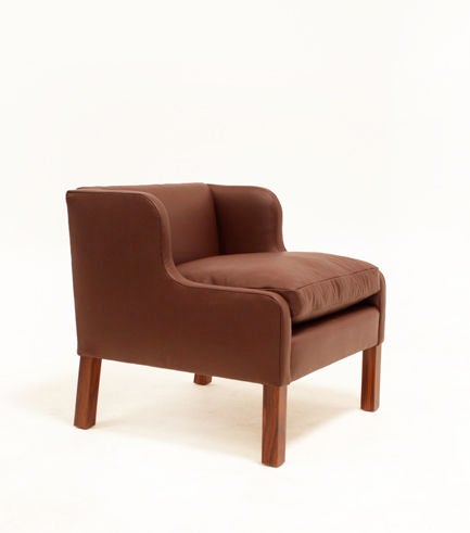 Set of Three Leather and Rosewood Armchairs For Sale 1