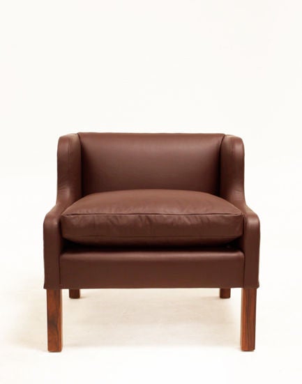 Set of Three Leather and Rosewood Armchairs For Sale 4