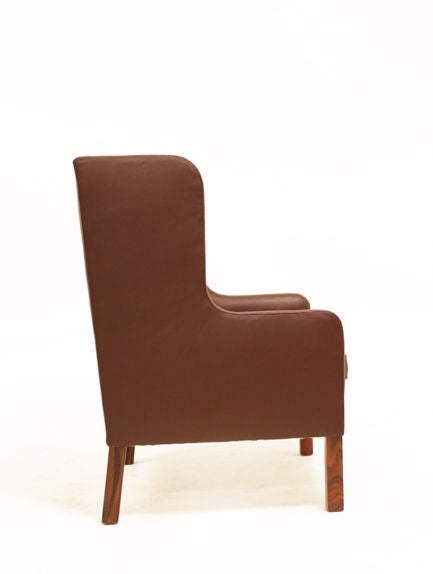 American Set of Three Leather and Rosewood Armchairs For Sale