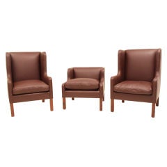 Set of Three Leather and Rosewood Armchairs