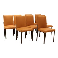 Custom Thomas Hayes Studio leather dining chairs in the manner of Milo Baughman