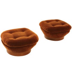 Pair of brown tufted mohair ottomans