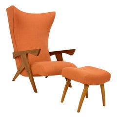 Solid Pau Ferra Wood Chair And Ottoman By Jose Zanine Caldas