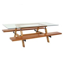 Custom Sergio Rodrigues architectural glass topped table