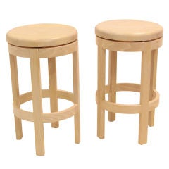 Pair of Solid Bleached Oak Round Swivel Seat Stools 11
