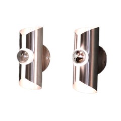 Pair Of Cylindrical Chromed Steel Sconces, Sciolari Attribution