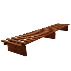 Huge Solid Peroba Slatted Bench from Brazil