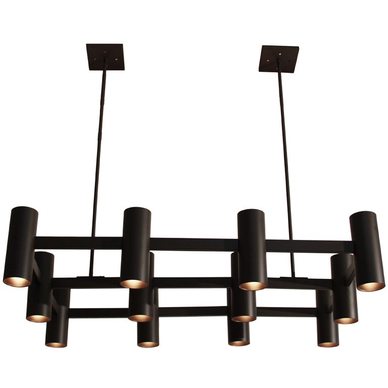 Custom Large Architectural Bronze Finished Chandelier by Thomas Hayes