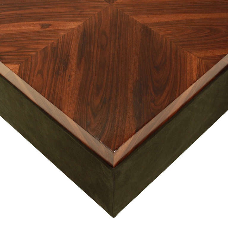 Organic Modern Brazilian Hardwood and Suede Coffee Table In Fair Condition For Sale In Los Angeles, CA