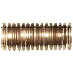 Single Curved Cut Glass And Bronze Sconce