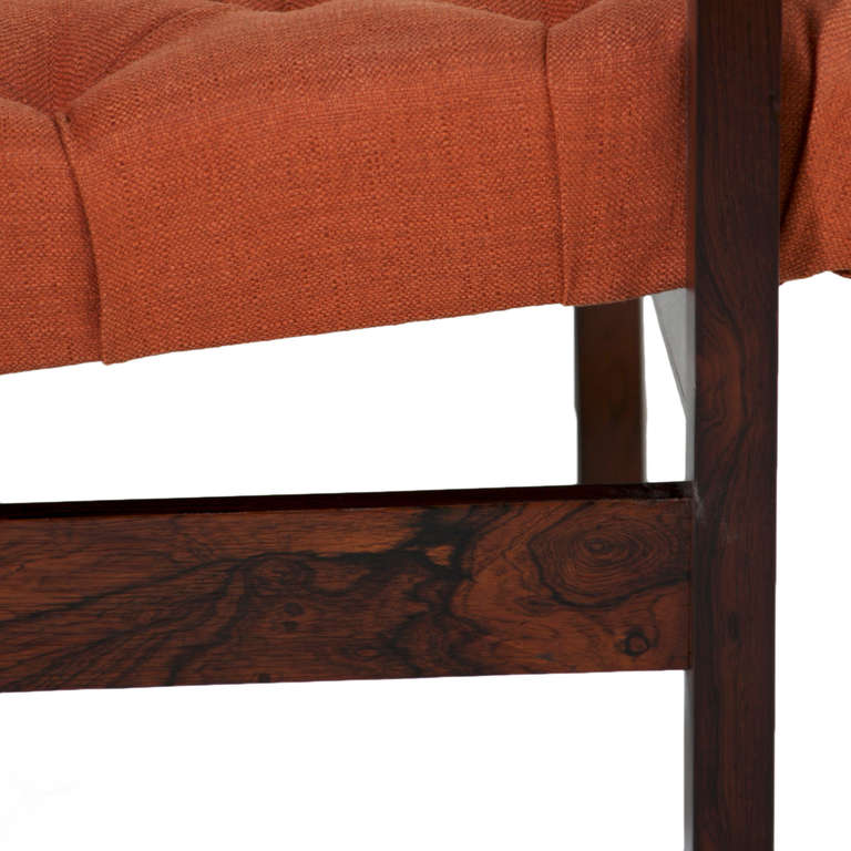 Set of Four Solid Brazilian Rosewood & Linen Arm Chairs 6