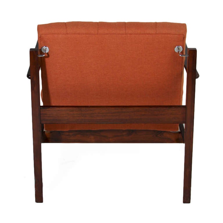 Set of Four Solid Brazilian Rosewood & Linen Arm Chairs 4