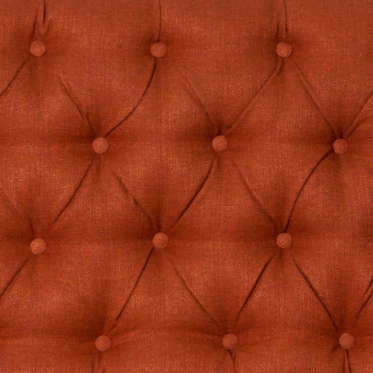Mid-20th Century Solid Brazilian Rosewood and Tufted Burnt Orange Linen Sofa
