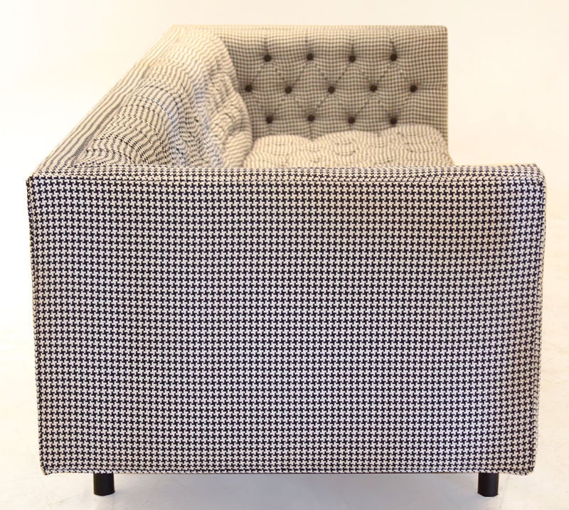 American Milo Baughman Houndstooth Upholstery and Leather Button Sofa