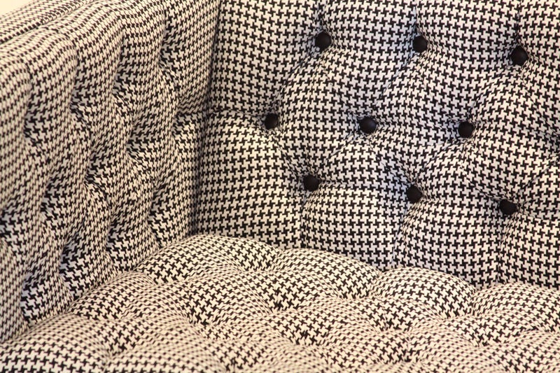 Fabric Milo Baughman Houndstooth Upholstery and Leather Button Sofa