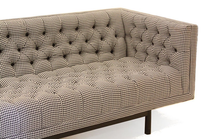 Milo Baughman Houndstooth Upholstery and Leather Button Sofa 1