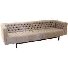 Milo Baughman Houndstooth Upholstery and Leather Button Sofa