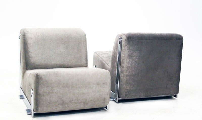 Brazilian Chrome Lounge Chairs in Bronze Silk Velvet by Forma In Good Condition In Los Angeles, CA