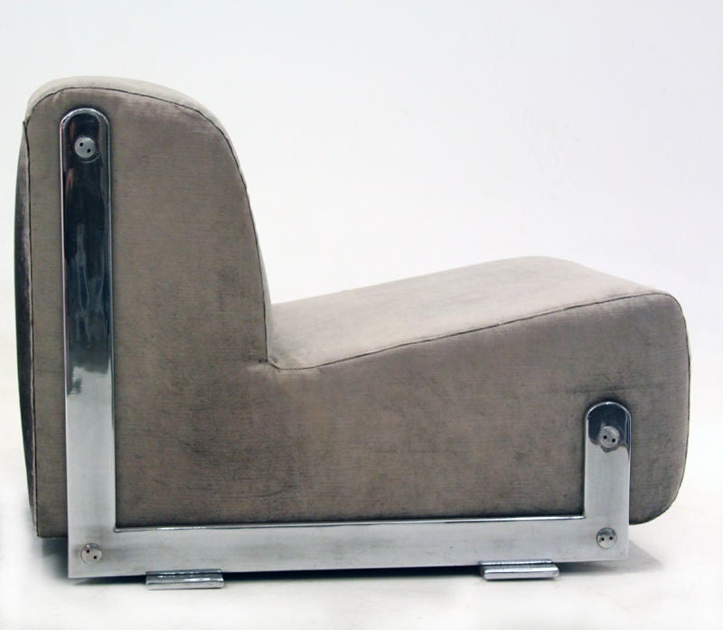 Brazilian Chrome Lounge Chairs in Bronze Silk Velvet by Forma 1