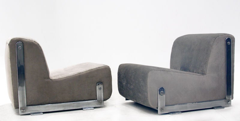 Brazilian Chrome Lounge Chairs in Bronze Silk Velvet by Forma 5