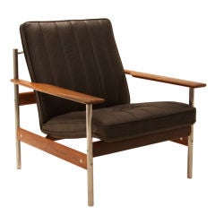 Black leather and rosewood arm chair by  Dokka Mobler