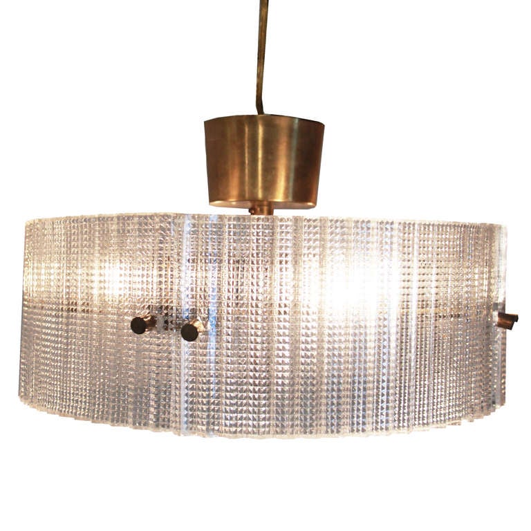 Swedish Cut Glass And Brass Chandelier By Orrefors