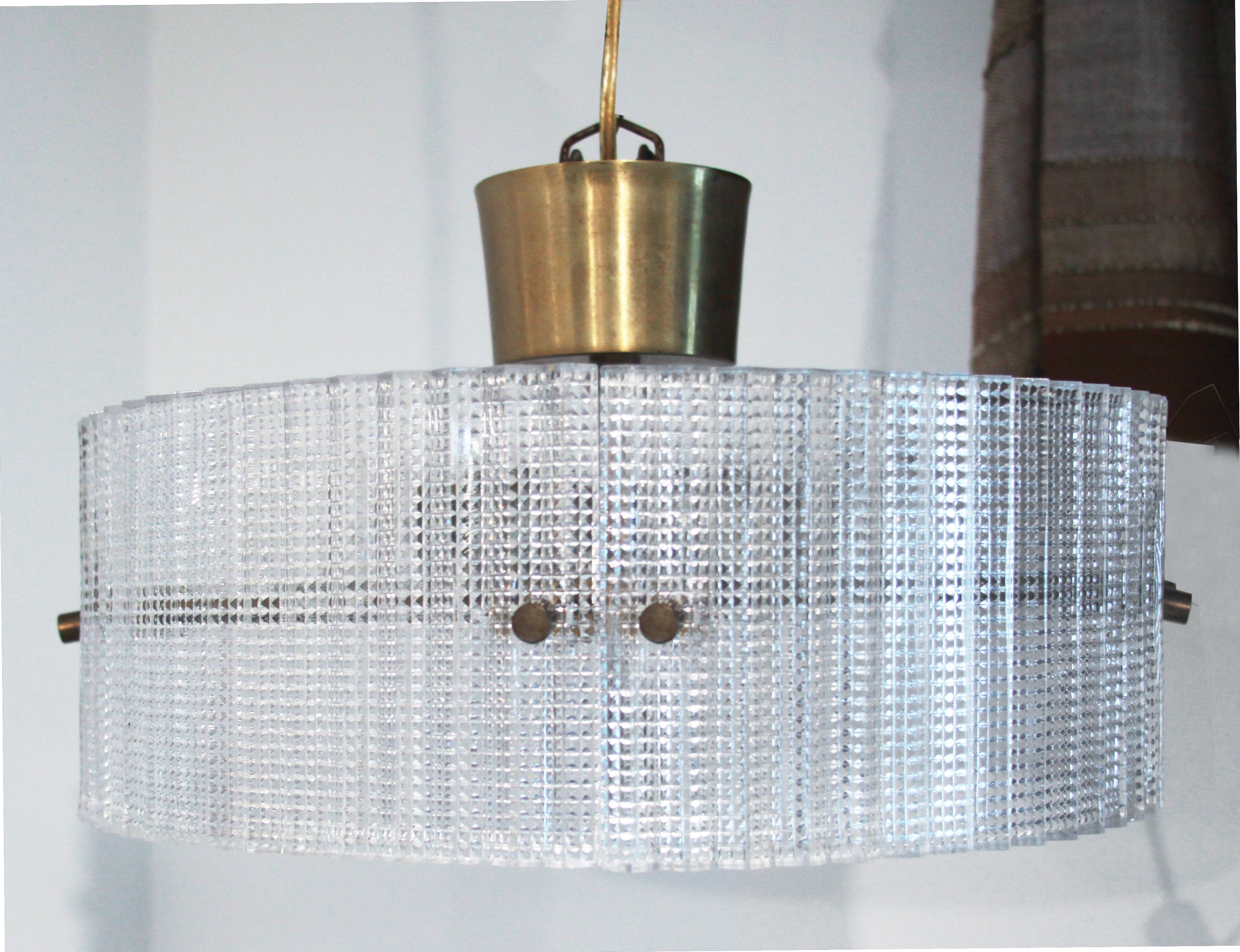 Cut Glass And Brass Chandelier By Orrefors