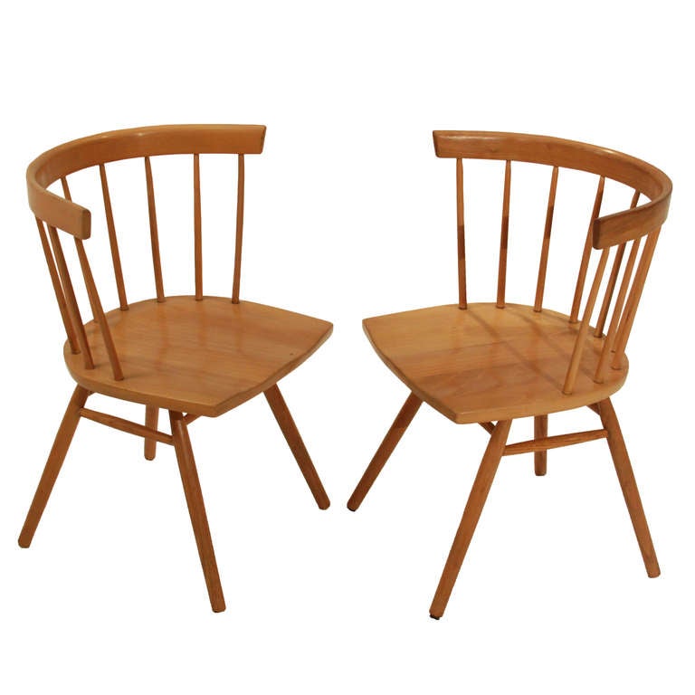 Set of four solid Birch straight-back dining chairs by George Nakashima for Knoll, circa 1955. Nakashima's take on a classic shaker chair.

Many pieces are stored in our warehouse, so please click on CONTACT DEALER under our logo below to find out