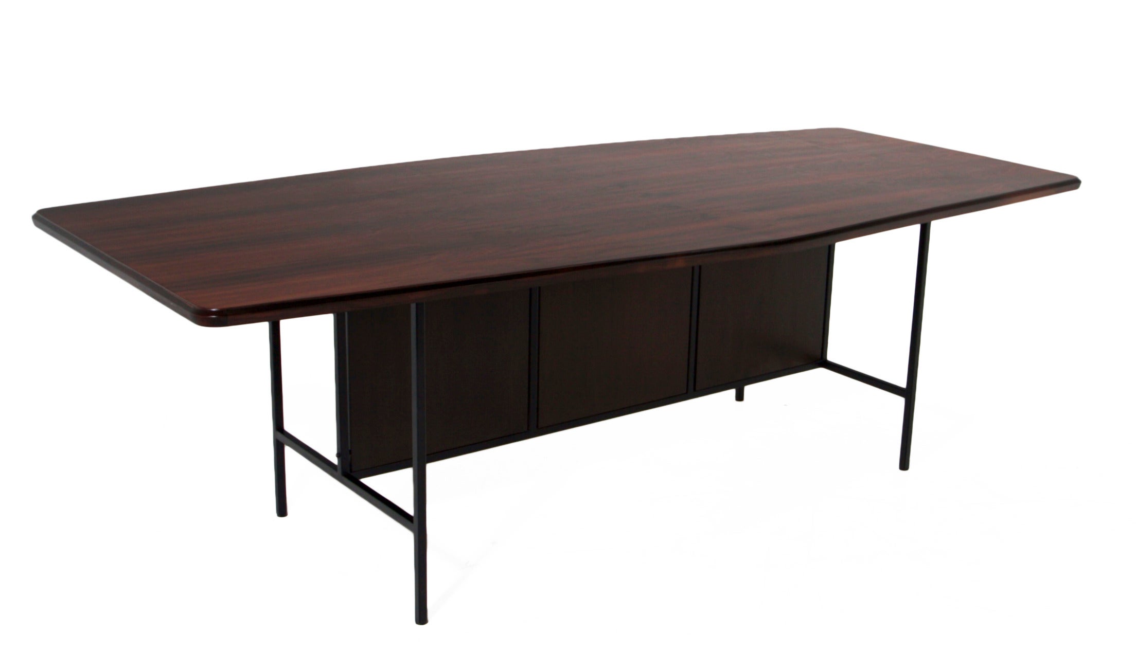 Geraldo de Barros Exotic Brazilian Hardwood Dining Table with Iron Base For Sale