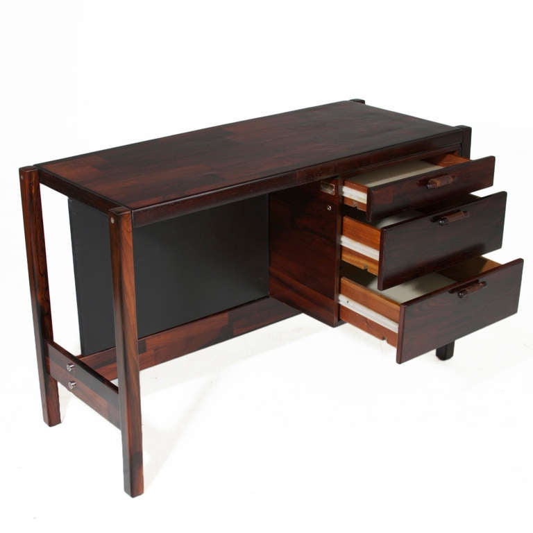 Laminate Patchwork Rosewood Desk by Jorge Zalszupin For Sale