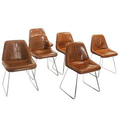 Set of Six Zalszupin for L'Atelier Leather and Chrome Dining Chairs 1