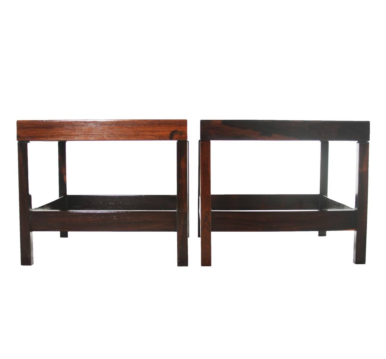 Lacquered Pair of 1960s Rosewood Side Tables by Sergio Rodrigues For Sale