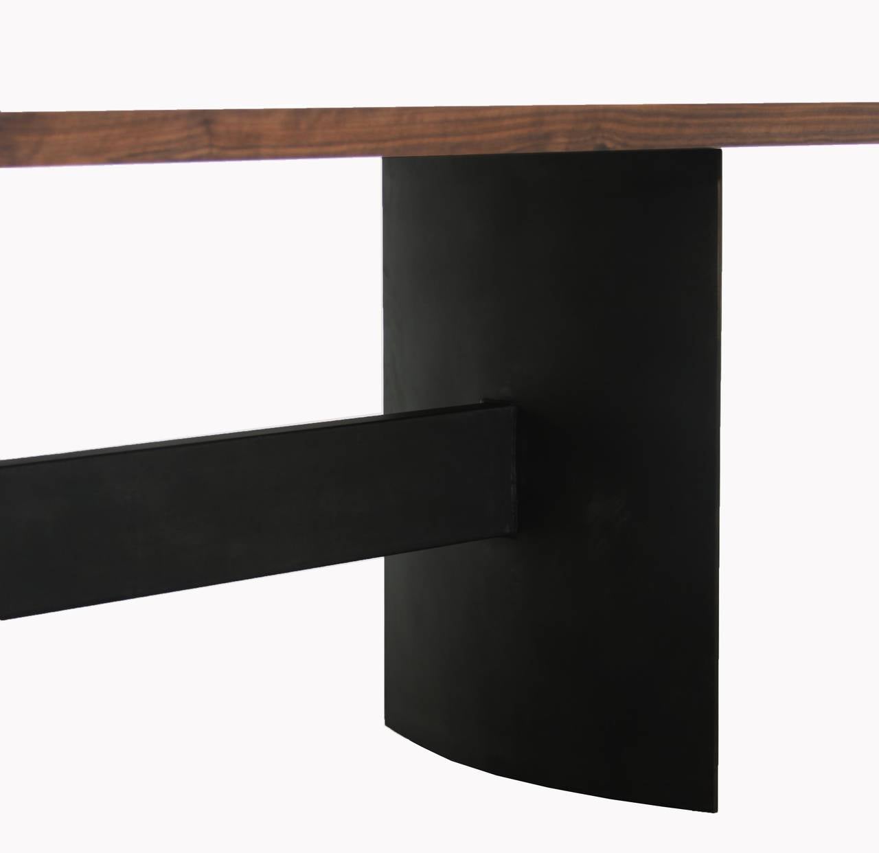 Brushed Custom Walnut Dining Table with Solid Brass Inlay