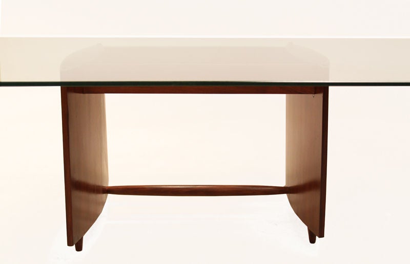 Brazilian Asymmetrical Caviuna Coffee Side Table with Suspended Base and Glass Top For Sale