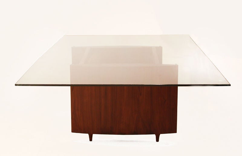 Asymmetrical Caviuna Coffee Side Table with Suspended Base and Glass Top In Good Condition For Sale In Los Angeles, CA