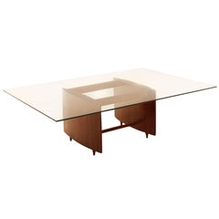 Asymmetrical Caviuna Coffee Side Table with Suspended Base and Glass Top