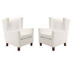 Pair of Leather Brazilian Avant-Gard Wingback Club Chairs with Rosewood Legs